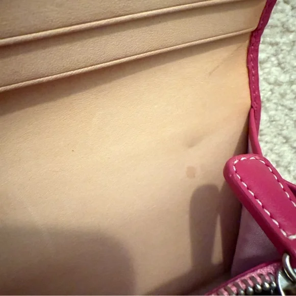 COACH Pink Signature C Monogram Canvas French Flap Bifold Wallet Suede Strap Y2K - Picture 5 of 6